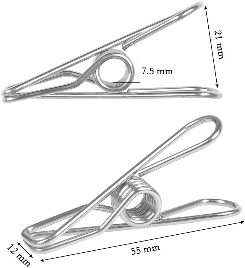 60 Mollette Per Bucato In Acciaio Inox – Clip Metalliche Multiuso Per Vestiti, Ufficio, Cucina, Sacchetti, 5,6x1,3 Cm