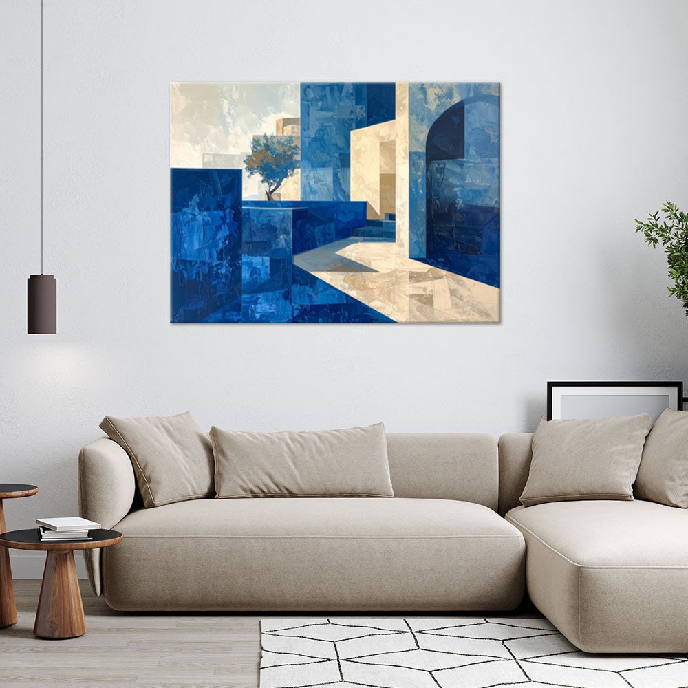 Obraz do salonu sypialni biura, Abstrakcja Budynki niebieski beżowy 90x60 - 2