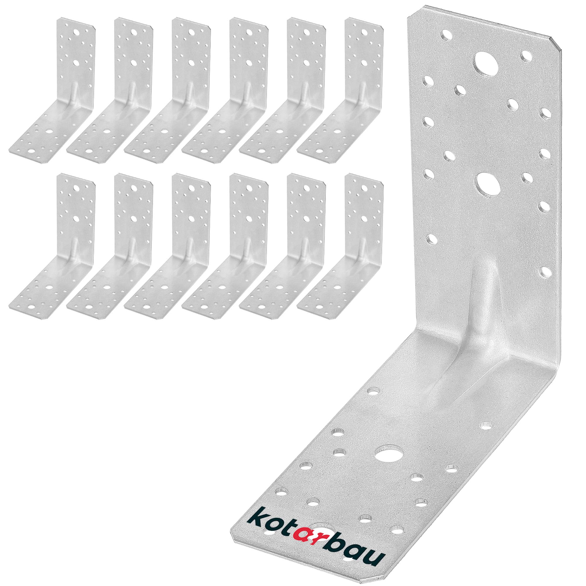 12 szt. Kątownik Ciesielski - Łącznik Budowlany - 150 x 150 x 65 mm - Stal ocynkowana - z Przetłoczeniem - Nierdzewny KOTARBAU