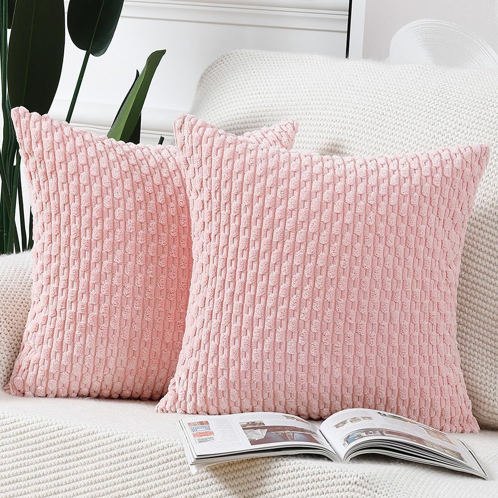 2 Federe Per Cuscini Quadrate In Velluto A Coste Rosa, 40x40 Cm - Morbide E Decorative Per Divano E Letto - 2