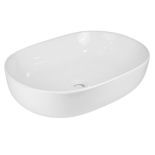 Lavabo da appoggio ceramica bianco ovale arredo bagno lavandino 60x40x15 cm *** finitura- : lucido