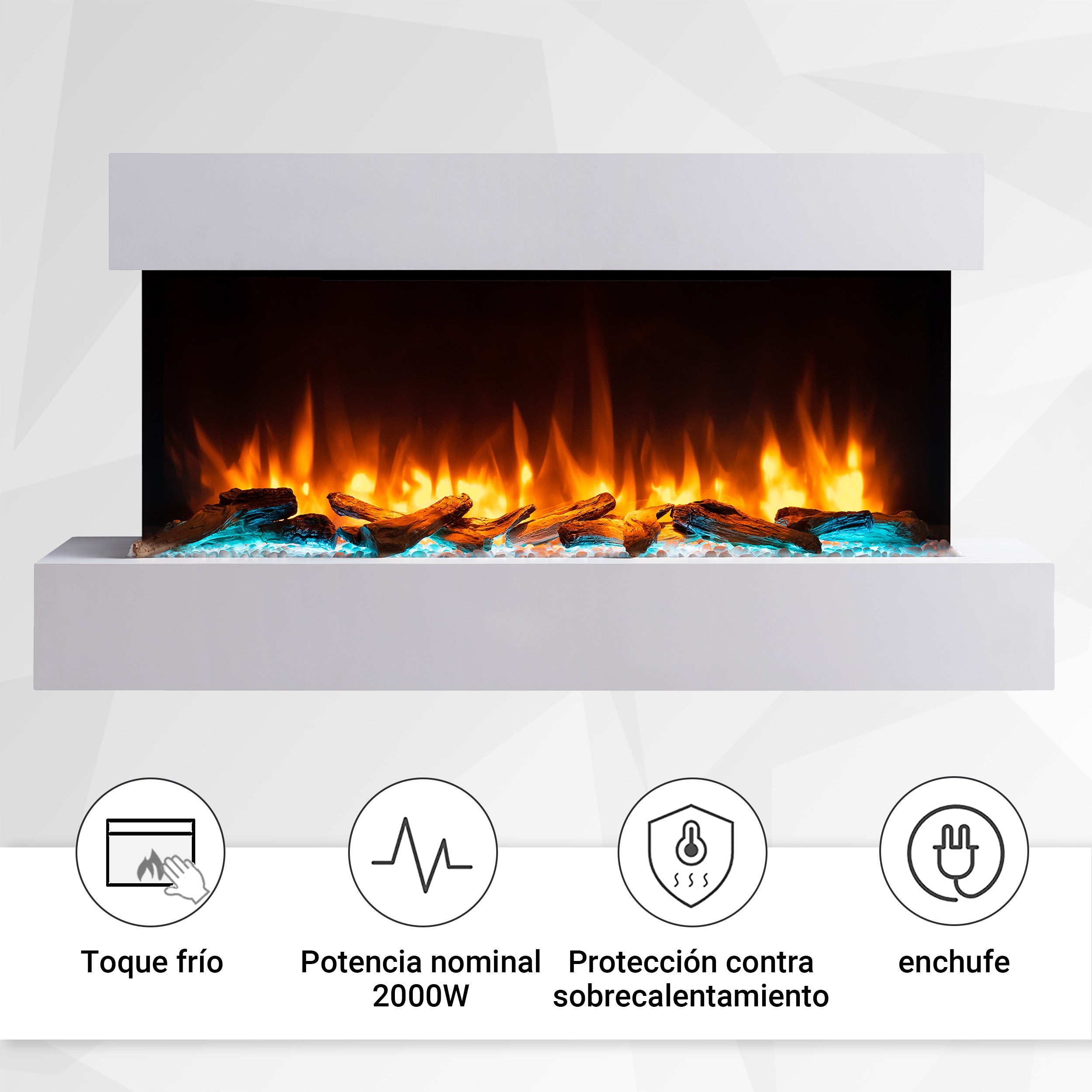 Chimenea eléctrica BALDERIA Ignis - Chimenea de pared - Blanca - 8