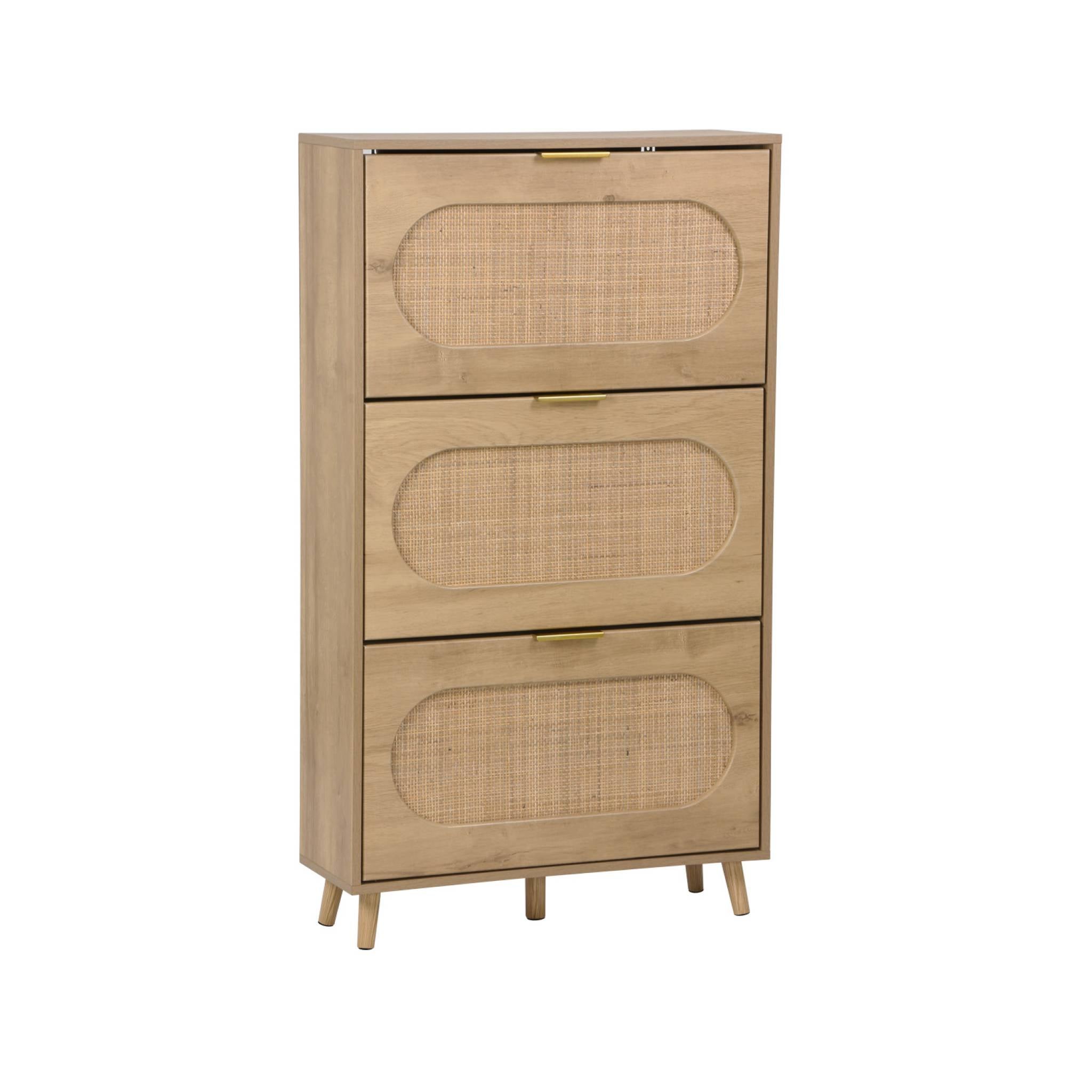 Mobile portascarpe decorazione legno e impagliatura cassetti