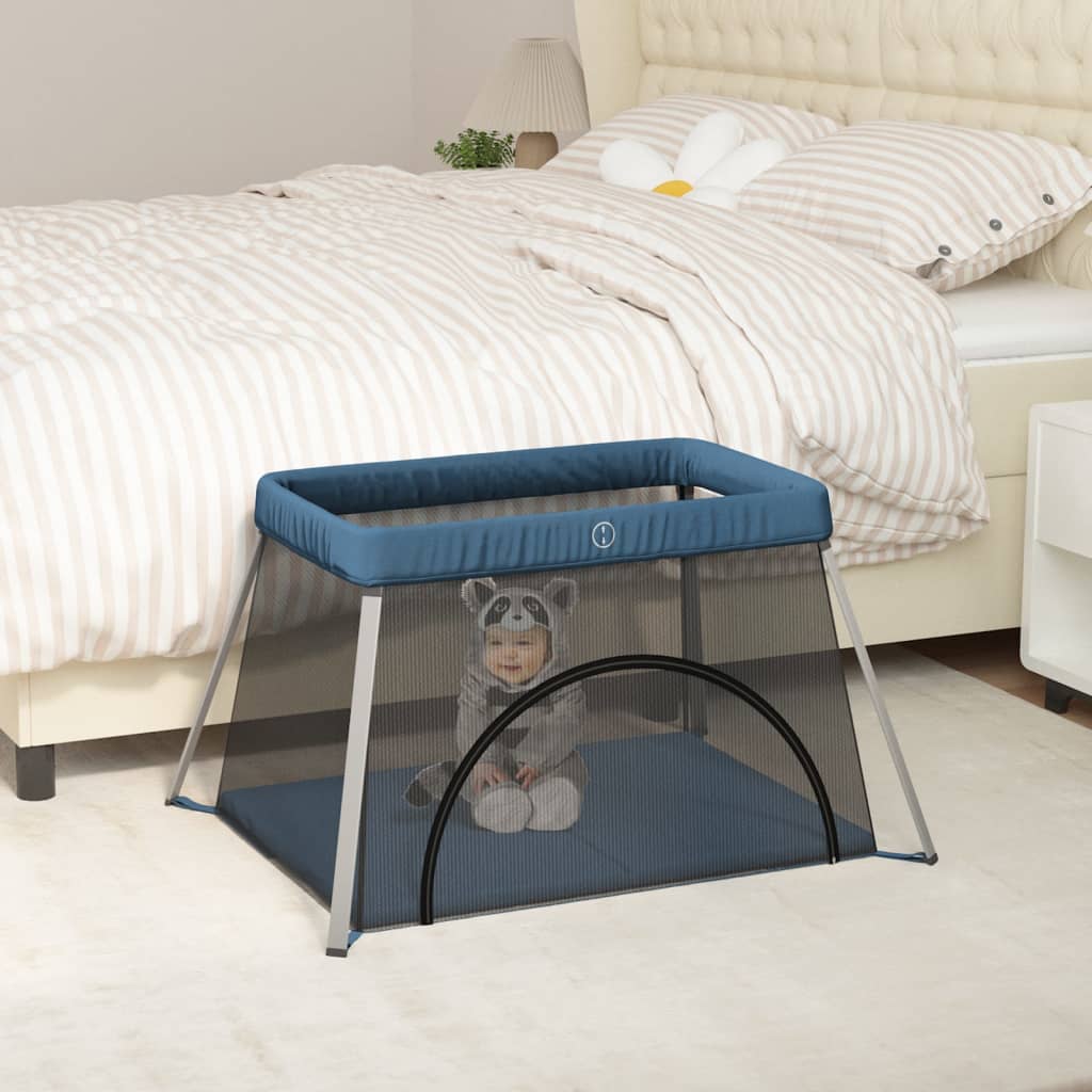 Maison exclusive - parque infantil para bebés con colchón tela lino azul marino