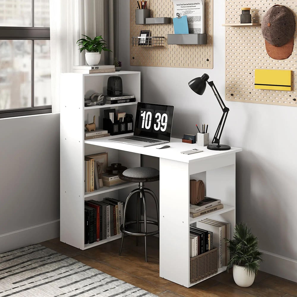 Scrivania Scrivania per computer, 2 Ripiani, 5 Ripiani, 120 cm x 55 cm x 120 cm, Bianco - 5