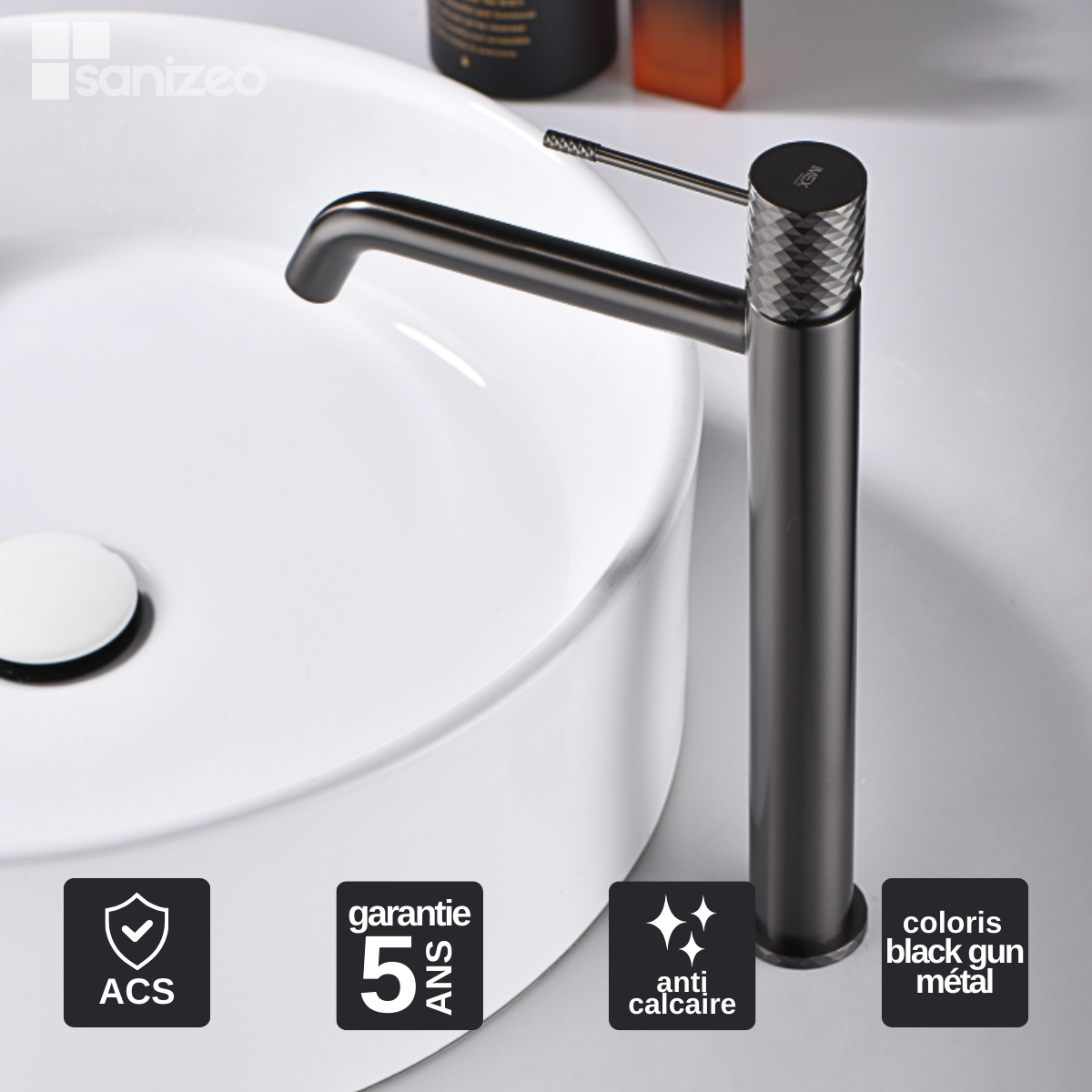 Robinet Lavabo Noir Kelleria - Mitigeur Acier Inoxydable, Bec 80mm, Économiseur D'Eau, Installation Facile Robinet économie Eau