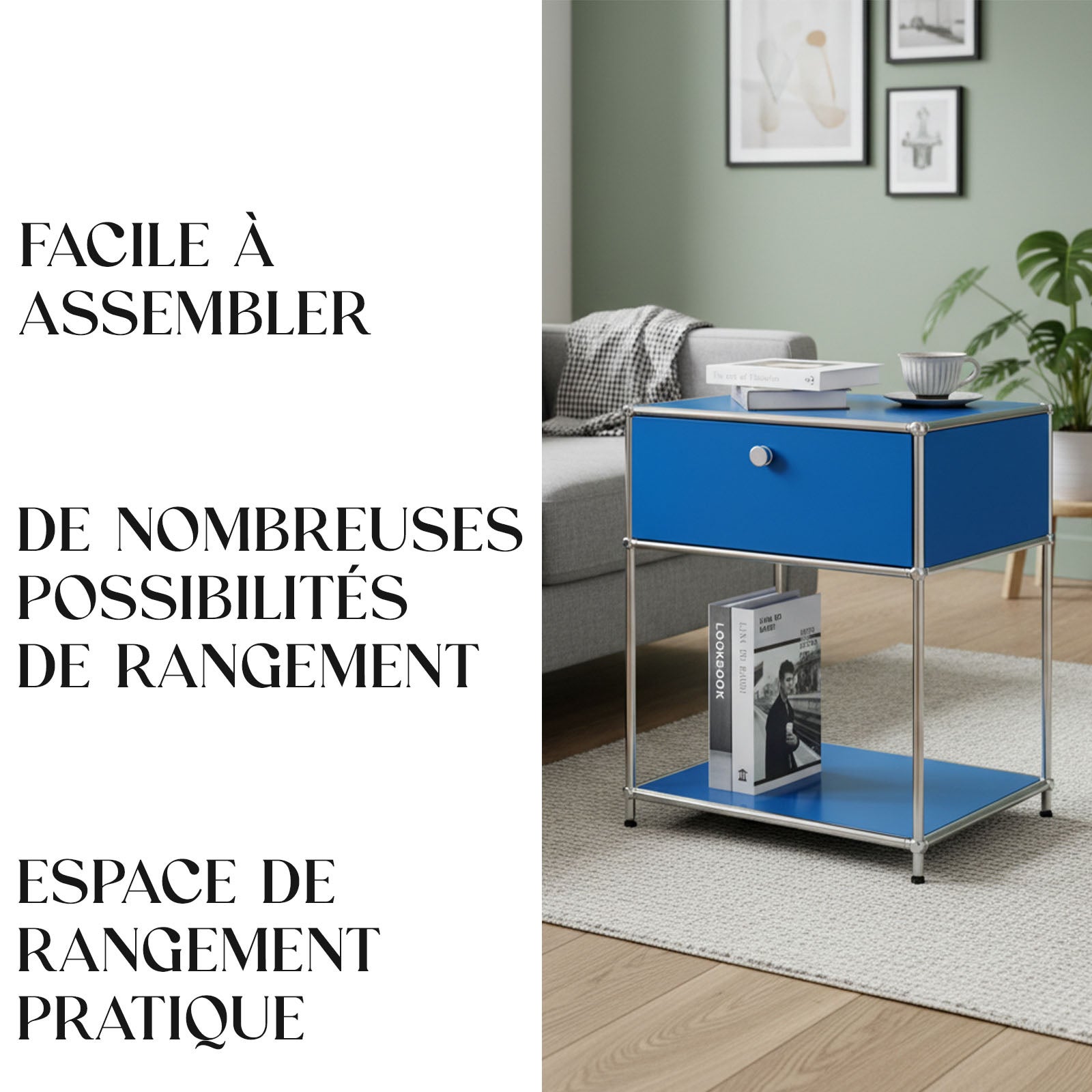 Étagère métal chromé design épuré, Concept Epuré MK-139, L50 × P40 × H65 cm, Bleu - 5