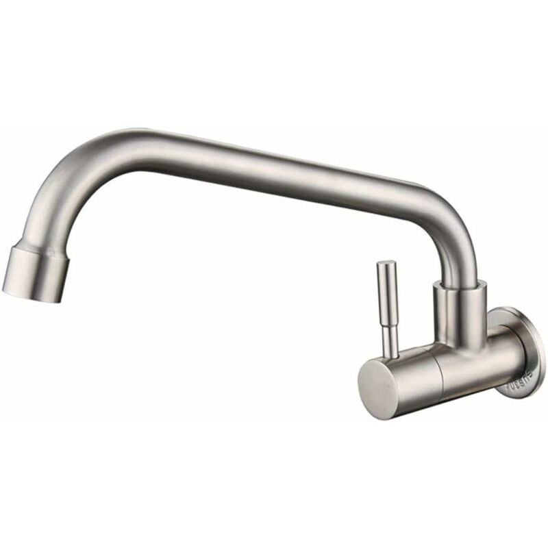 Nowoczesna bateria kuchenna do montażu ściennego z obrotową wylewką ze stali nierdzewnej