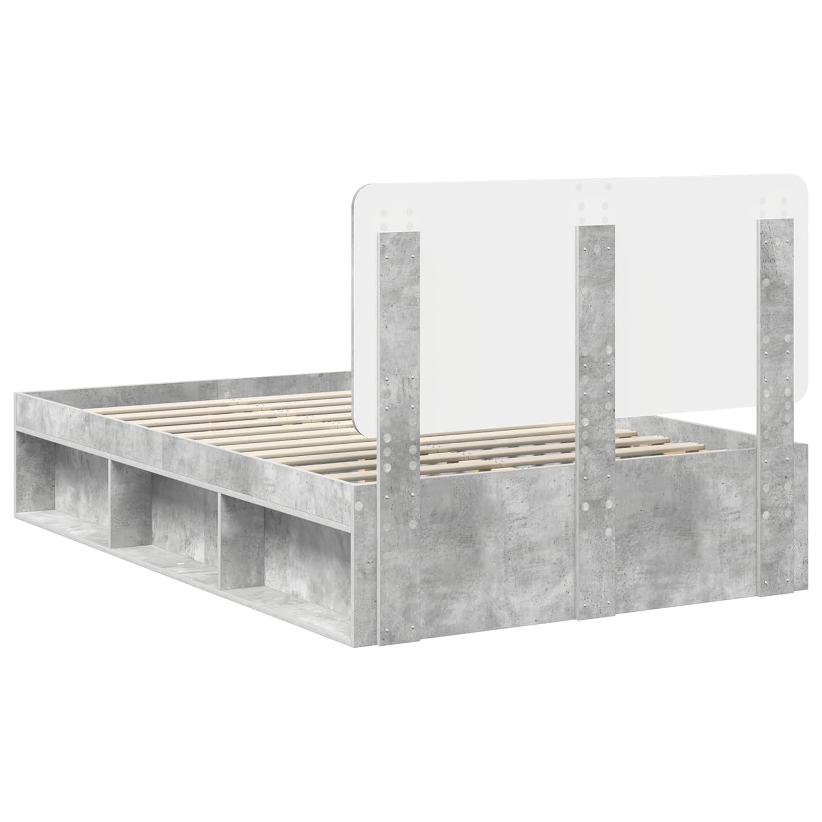 Cadre de lit gris béton en bois de pin massif pour la chambre, 135 × 190 cm - 9