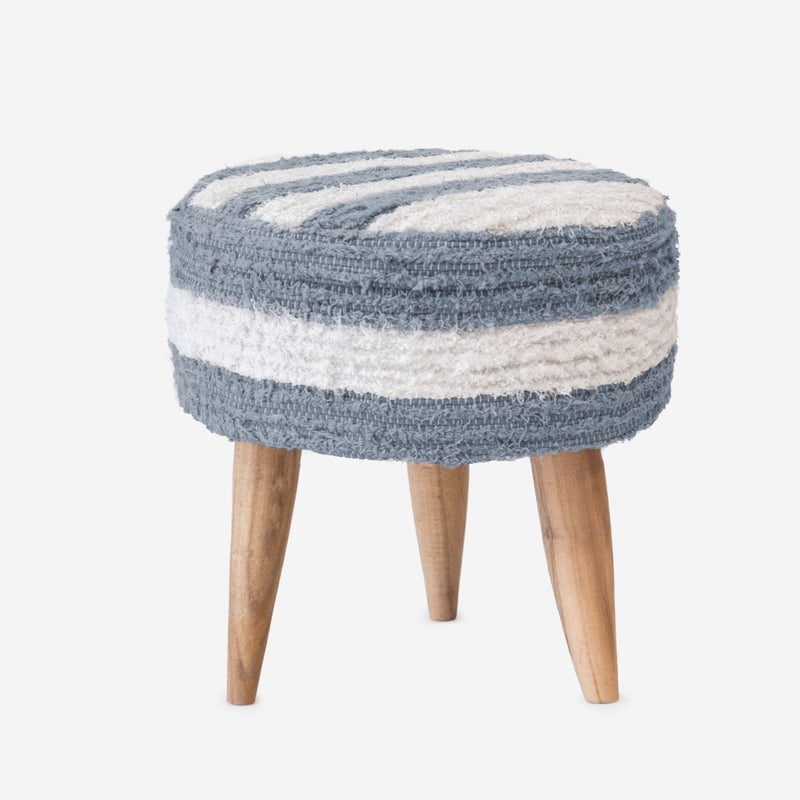 TABORET DZIECIĘCY Z BAWEŁNY W KOLORZE BIAŁYM I NIEBIESKO-SZARYM Ø38X40CM