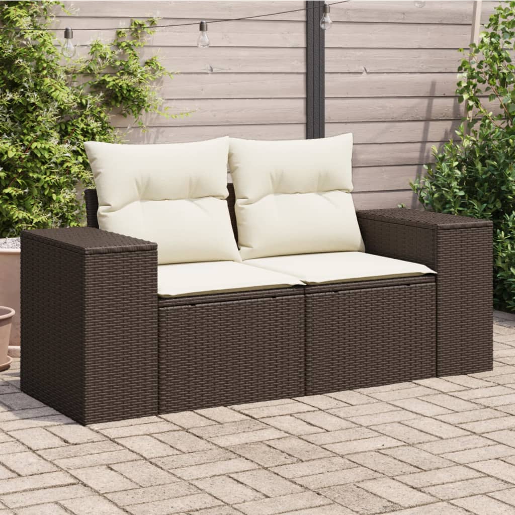 Sofa ogrodowa z poduszkami, 2-osobowa, brązowa, polirattan vidaXL