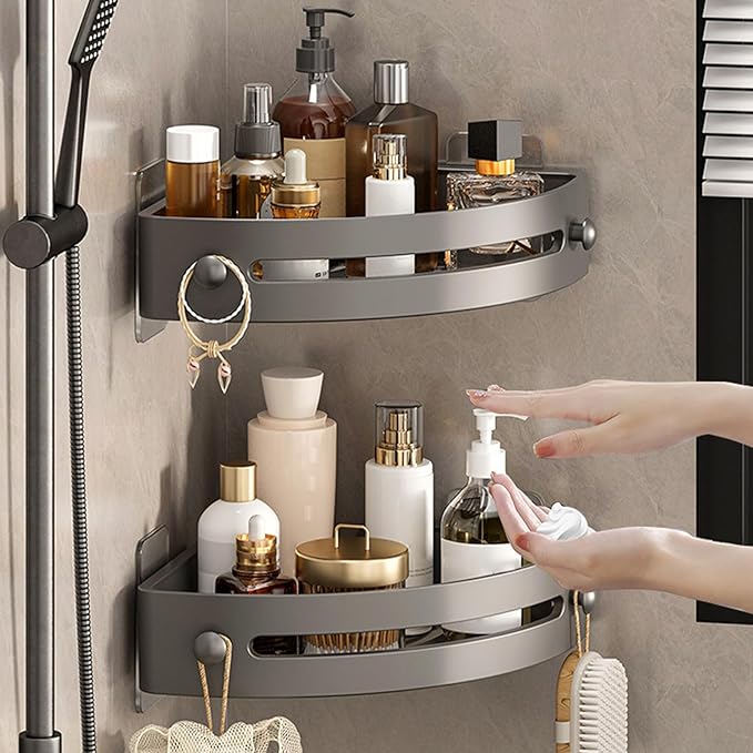 Étagère De Douche Sans Perçage, Lot De 2, étagères De Salle De Bain Autocollantes En Acier Inoxydable Noir 87410276