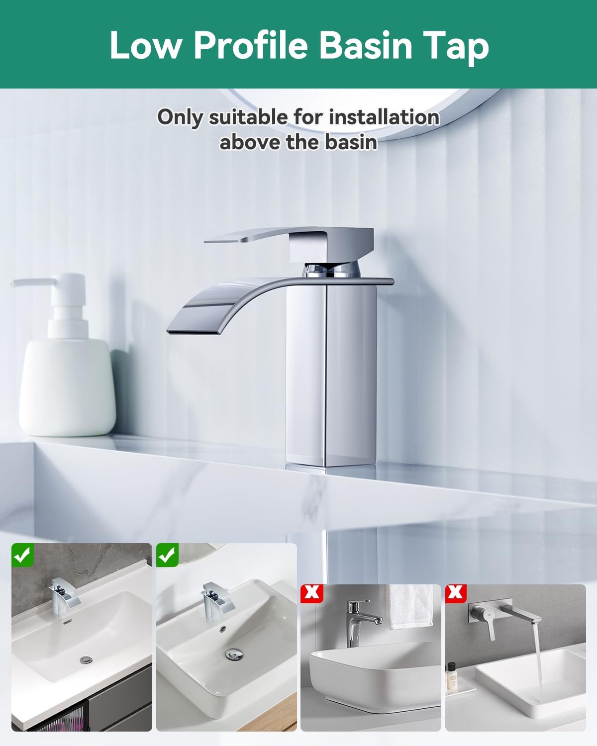 Rubinetto per lavabo elettrolitico con doccetta a cascata, rubinetto da bagno con doccetta, rubinetto per lavabo - 3