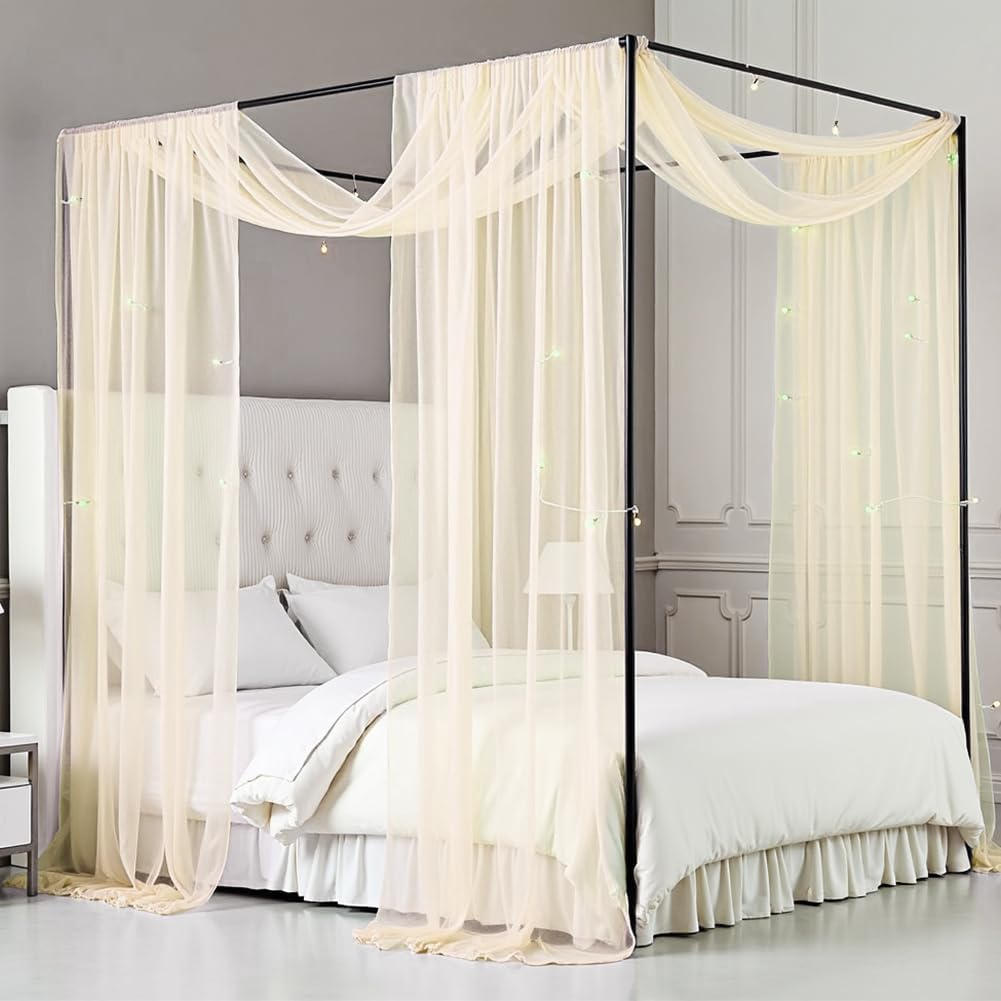 Arche Tenture Mariage Beige, 75×600 cm Rideau en Tulle, Mariage Voilage Drapés en Mousseline éLastique avec 2Pcs Rubans, pour Décoration de Cérémonie - 5