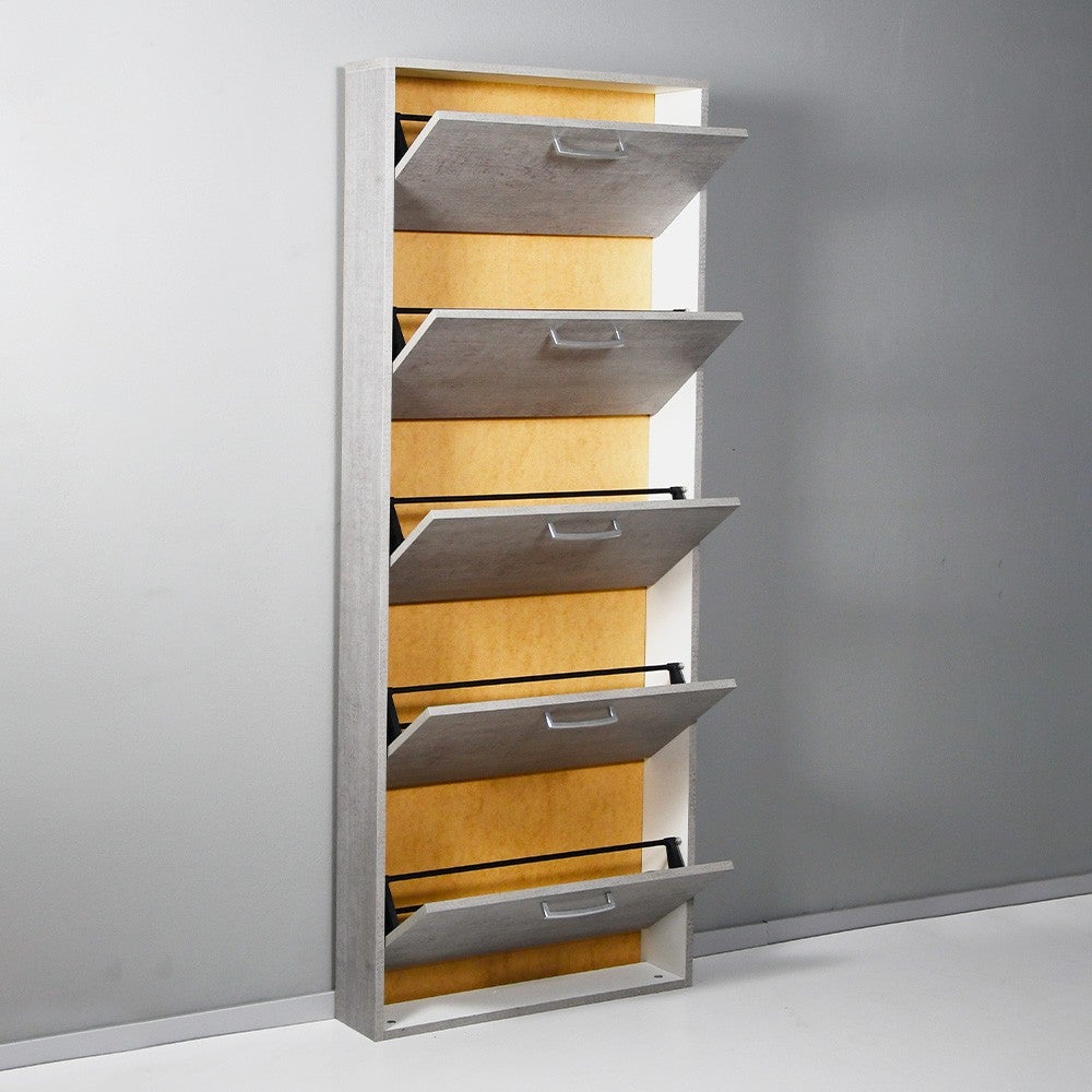 Étagère à chaussures haute entrée 5 portes 15 paires de chaussures gris KimShoe 5SG - 5