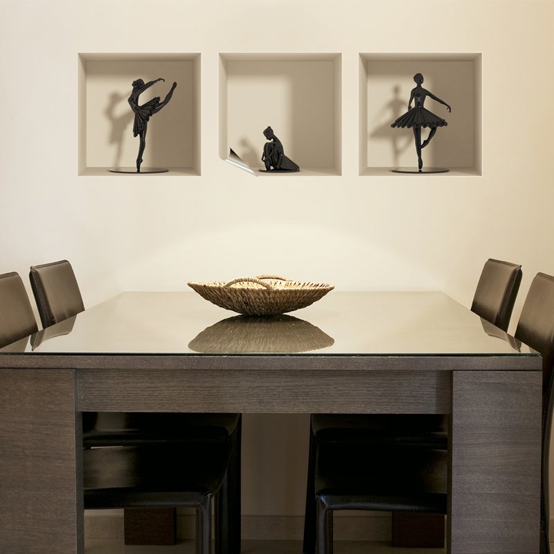 Pegatina de efecto 3d 3 bailarinas - adhesivo de pared - revestimiento sticker mural decorativo - 40x120cm