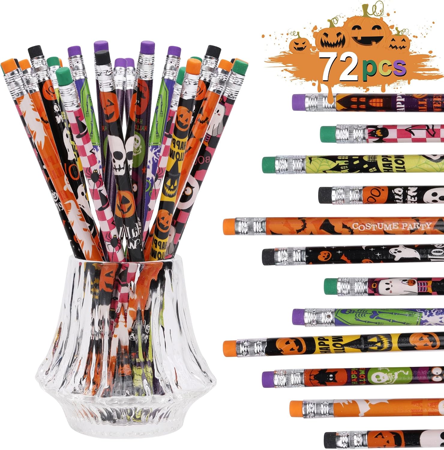 Set de 72 de creioane pentru petrecere de Halloween, creioane cu tematică de Halloween, potrivite pentru petrecerile de Halloween ale copiilor 72buc