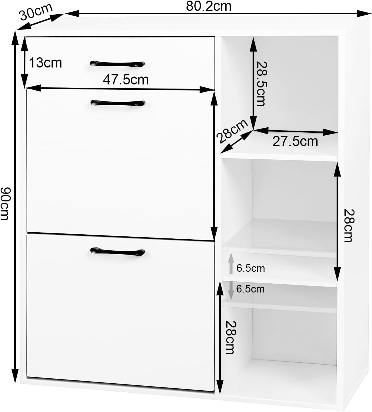 WOLTU Meuble à Chaussures en Bois Composé, 80x90x30cm, , Armoire à Chaussures à 3 Niveaux, Étagère à Chaussures, Blanc - 4