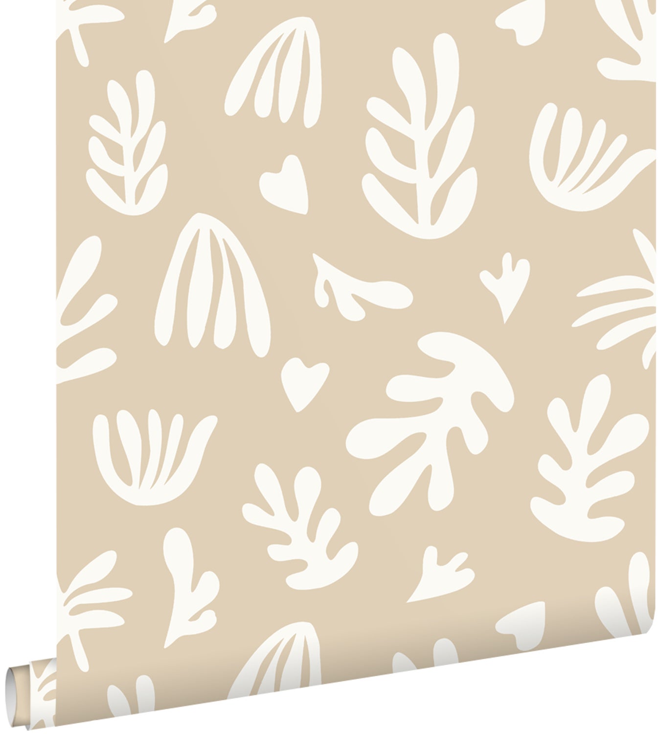 Tapeta rośliny w stylu Matissa beżowymIbiałym - 50 x 900 cm - ESTAHOME