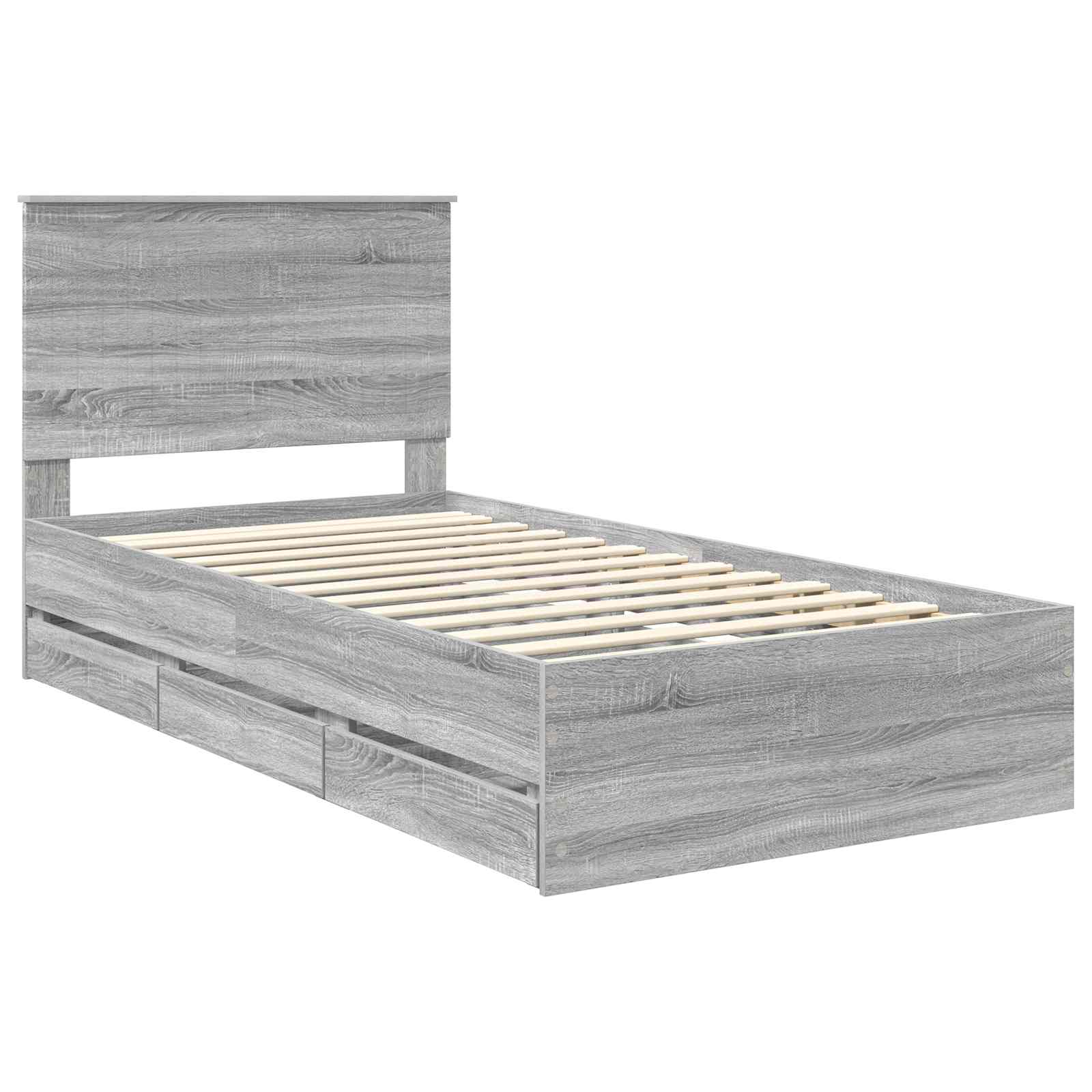 Cadre de lit en panneau de bois gris pour la chambre, 100 × 200 cm - 4