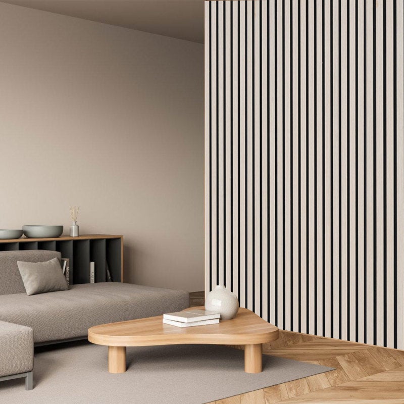 Panel de listones Revestimiento de pared natural Panel acústico de pared moderno de MDF en chapa de madera y fieltro 2x 120x60x2,1cm Roble - 9