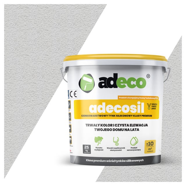 Adecosil silikonowy tynk elewacyjny kolor neutralny szary RAL7047 25 kg na 10 m² baranek Adeco