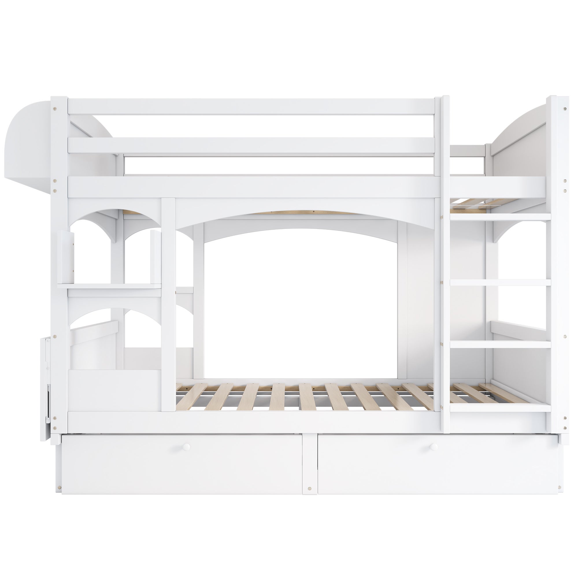 Lit superposé enfant multifonction 90x200 cm avec bureau rabattable et étagère,Échelle,2 tiroirs de rangement,blanc(sans matelas) - 8