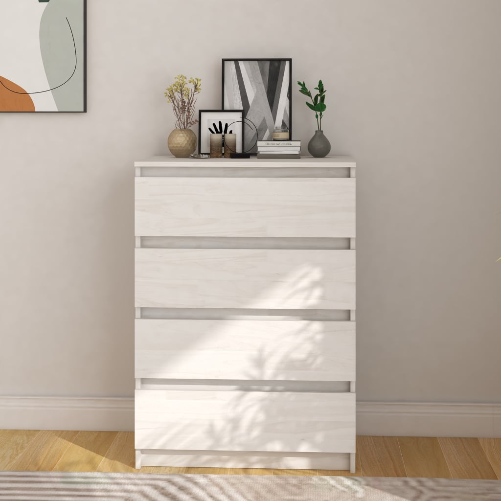 VidaXL Credenza In Legno Massello Di Pino Bianco – 60x36x84 Cm – 2 Ante E 3 Scomparti