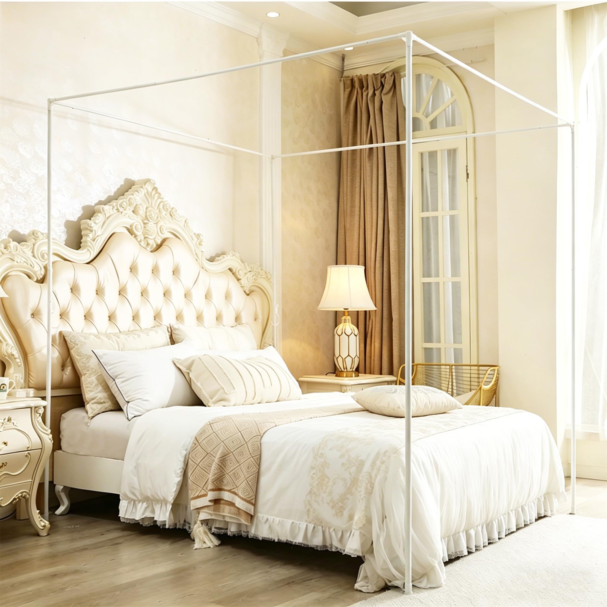 Estructura para dosel de cama de 180 x 200 cm — soporte metálico para mosquitera (mosquitera no incluida, blanco)