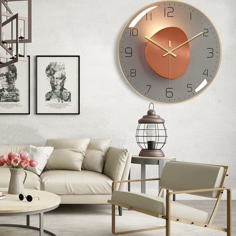 Moderne Horloge Murale Silencieuse, Horloge Murale Digitale de 30 cm Pendule Murale Ronde Numérique à Quartz, Adaptée au Salon (Doré) - 3