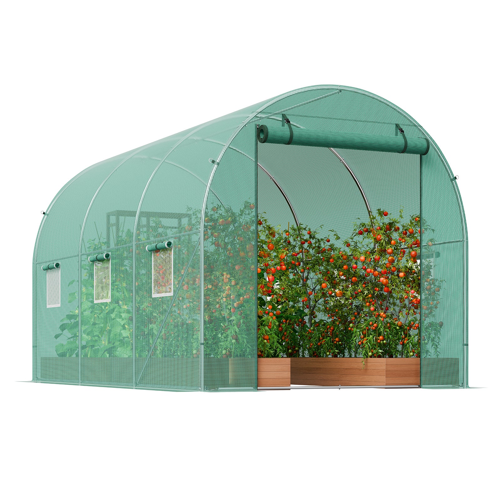 Serre Tunnel Jardin,VEVOR 292x196x190 cm,Tente Abri Plantes avec Cadre en Acier Galvanisé,Couverture en PE Verte,Porte à Glissière Enroulable - 9