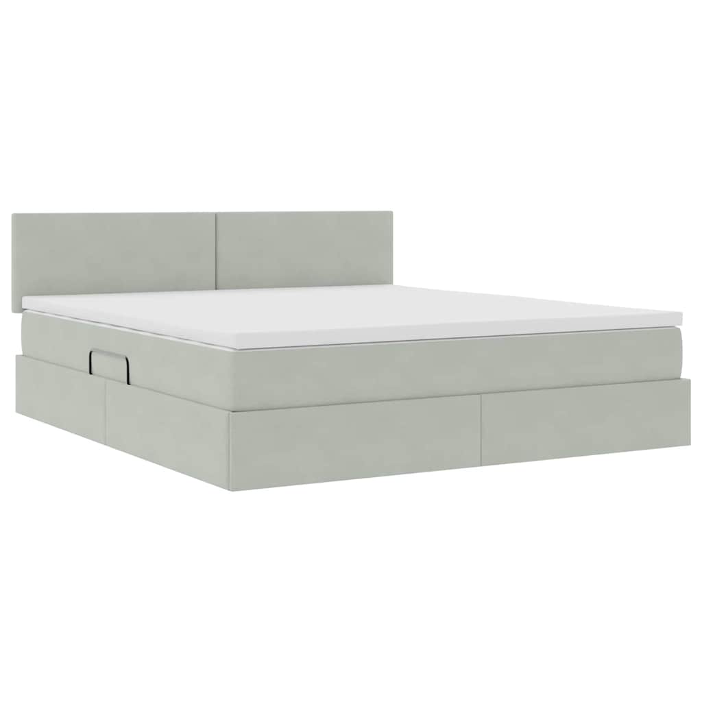 Lit de rangement gris clair, 180 x 200 cm, en velours - 5