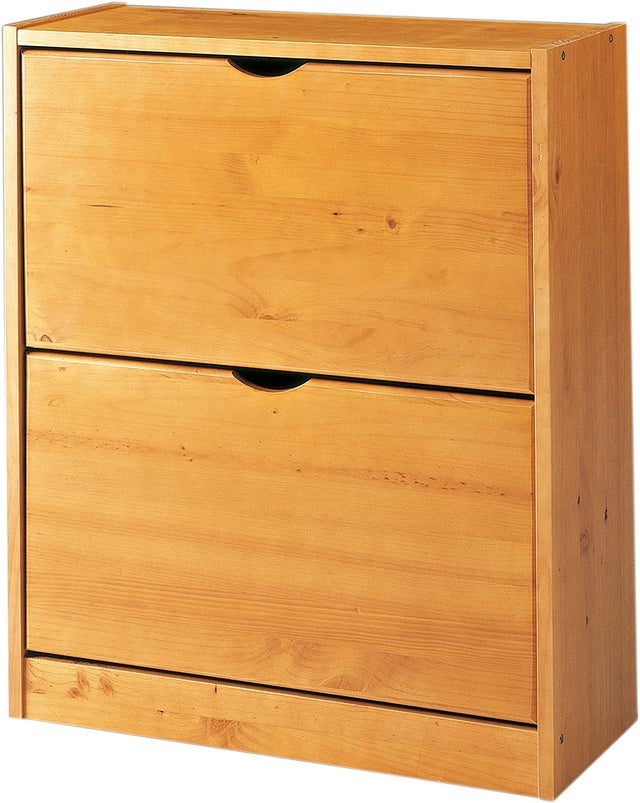 Zapatero de 2 puertas abatibles, en Pino macizo, color Miel, medidas 77x63x27 cm. AltoxAnchoxFondo