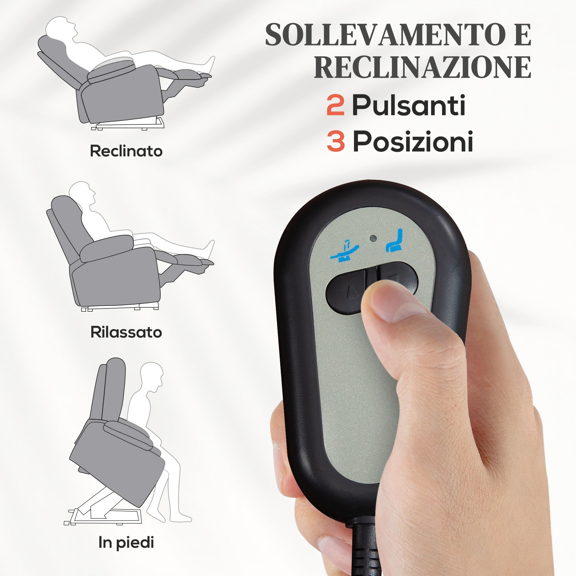 HOMCOM Poltrona Relax Alzapersona Elettrica Reclinabile con Telecomando e Poggiapiedi in Tessuto, Grigio Chiaro - 4