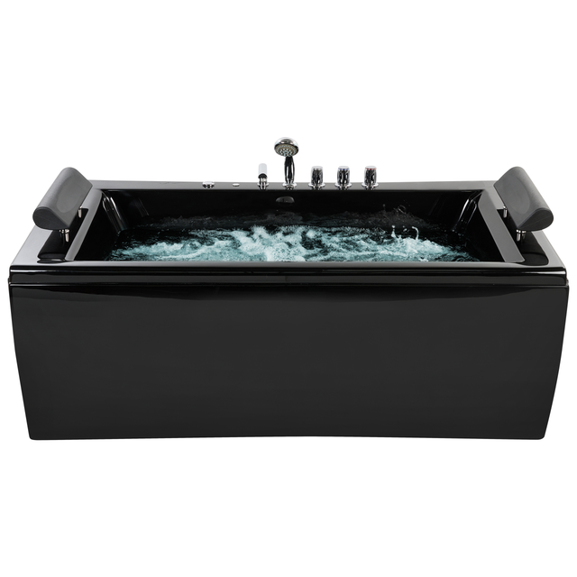 Baignoire d'angle à remous avec LED MONTEGO 172 x 83 cm Noir