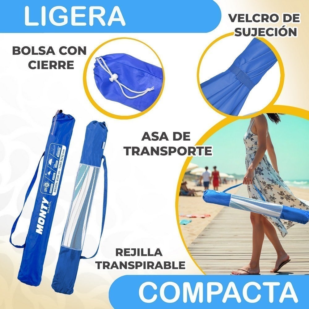 Parasol de plage 200 cm et support en sable, protection UV+50 MONTY - 7