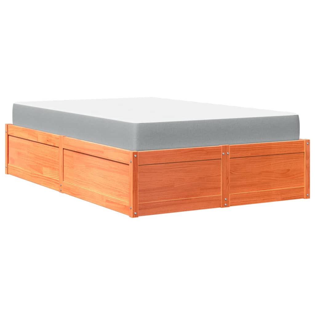 Lit avec matelas, bois massif de pin, cire marron, pour la chambre, 120 × 200 cm - 2