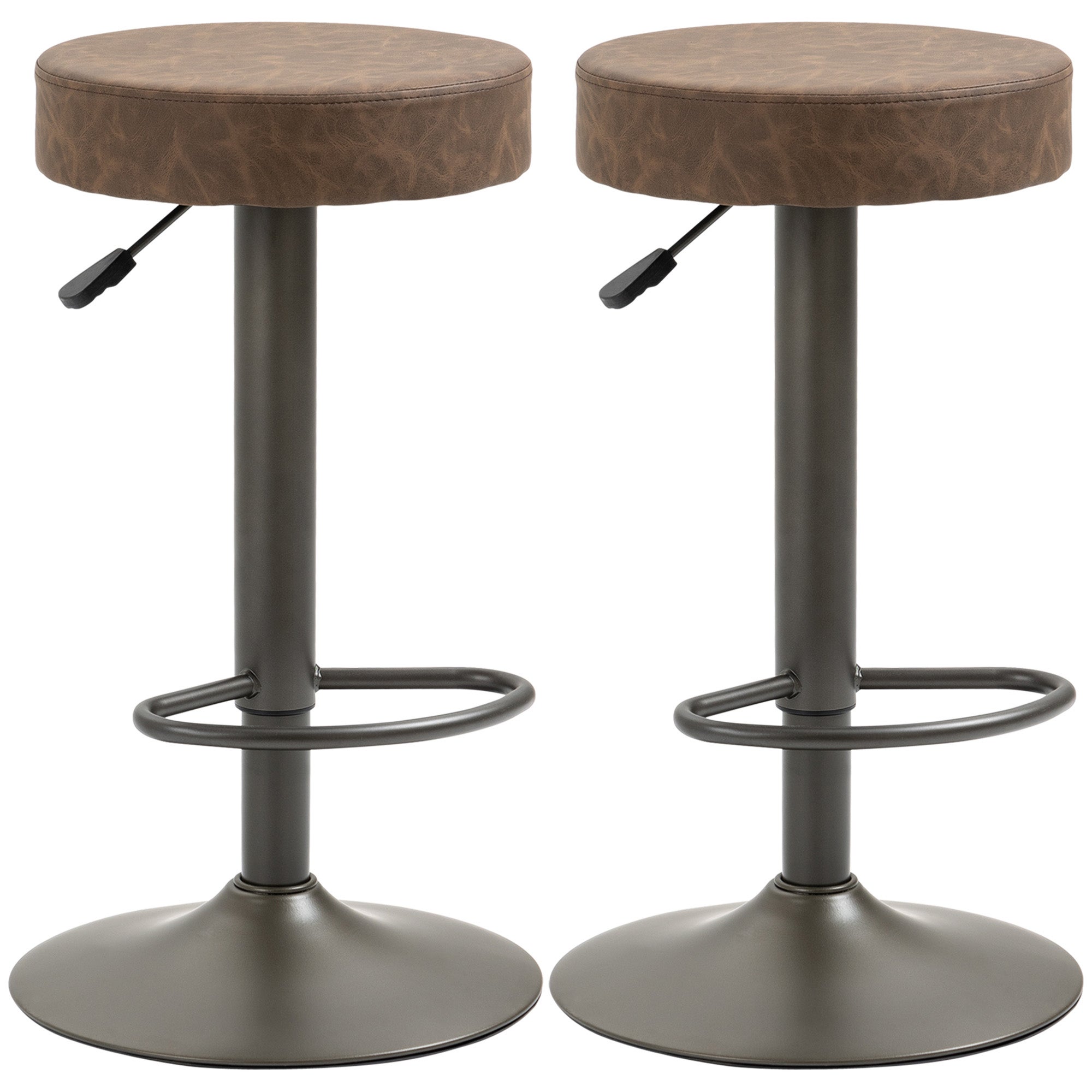 ALPHA HOME Lot de 2 tabourets de bar avec dossier en cuir synthétique - Avec repose-pieds - Cadre en acier métallique solide - Marron