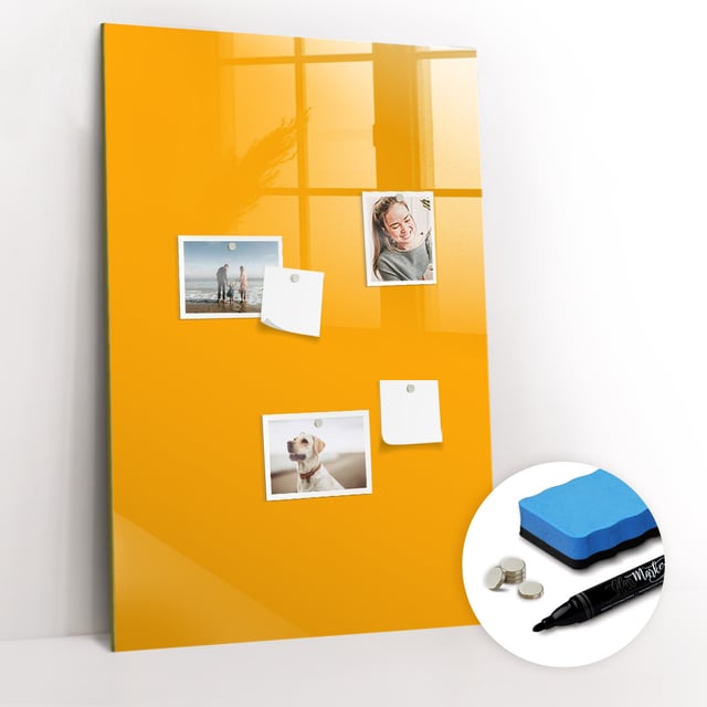 Lavagna Magnetica Murale, Tulup - 60x90 cm - Couleur jaune doré, 5 magneti, una spugna, un pennarello nero