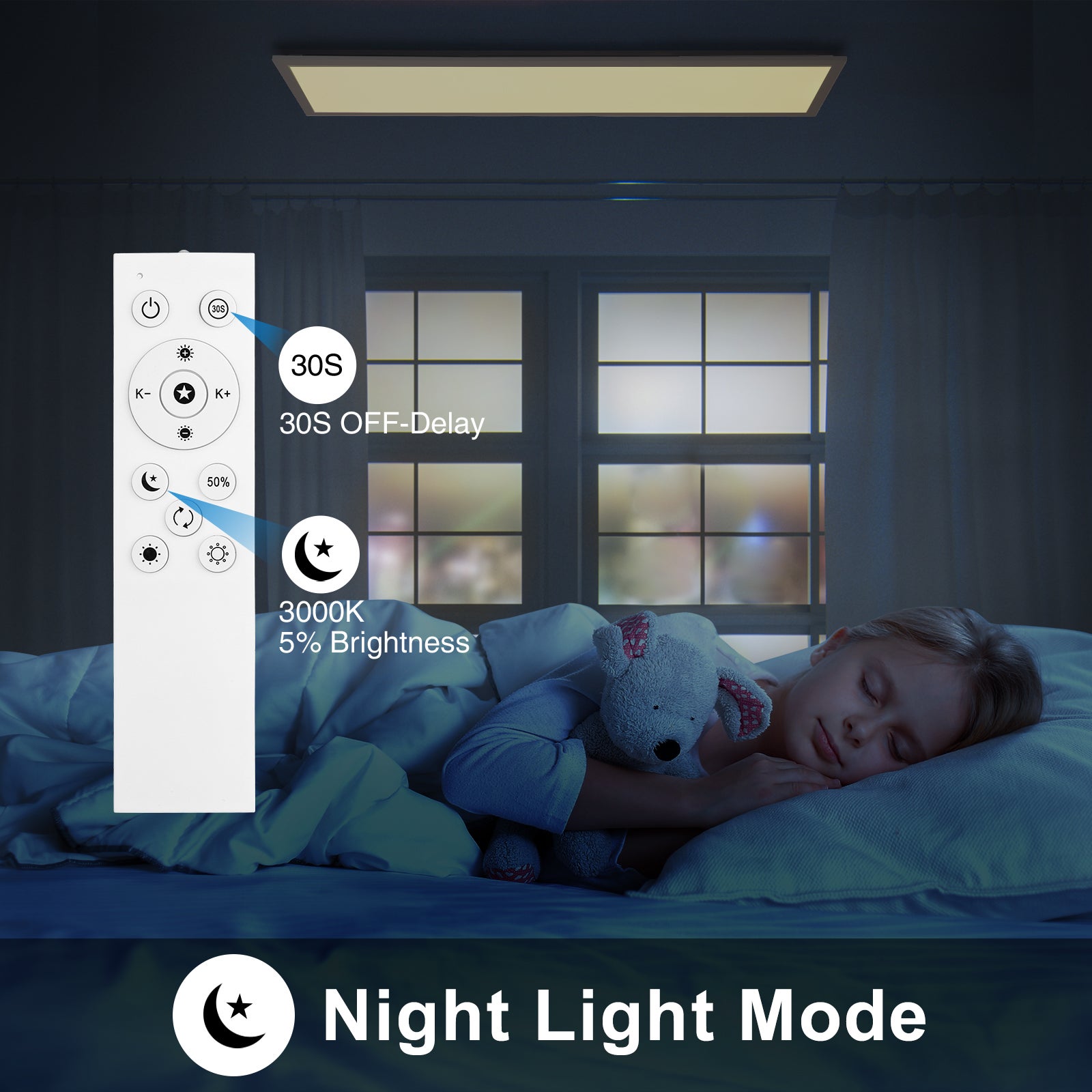 LOVHAUS Pannello LED 120x30CM, Plafoniera LED Da Interno Con Telecomando, Variazione Colori Bianchi E Intensità, Con Funzione Memoria E Timer, Bianco - 8
