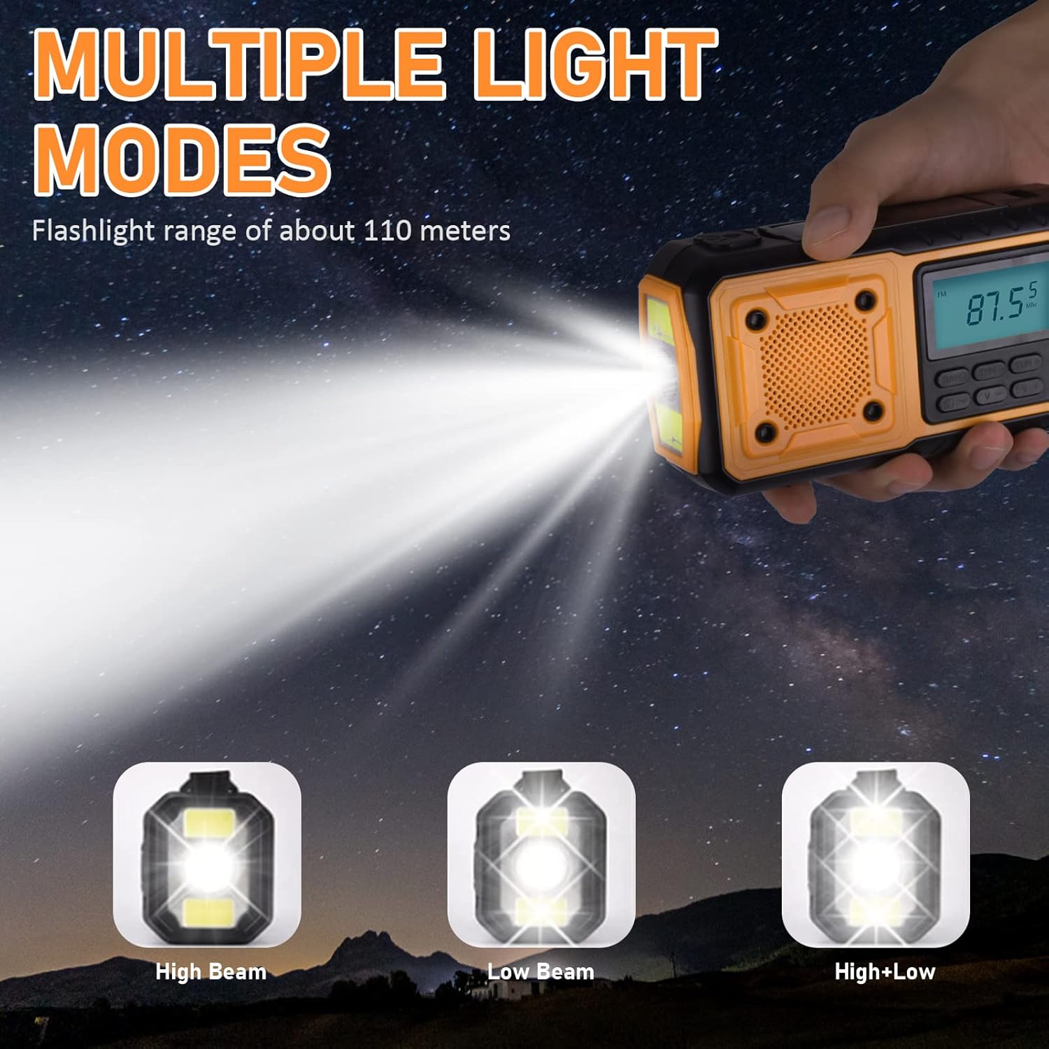 Radio Solaire Portable - 4000mAh avec Lampe LED, Alarme SOS, Chargeur USB, Idéale pour Camping, Urgences, Trekking - 4