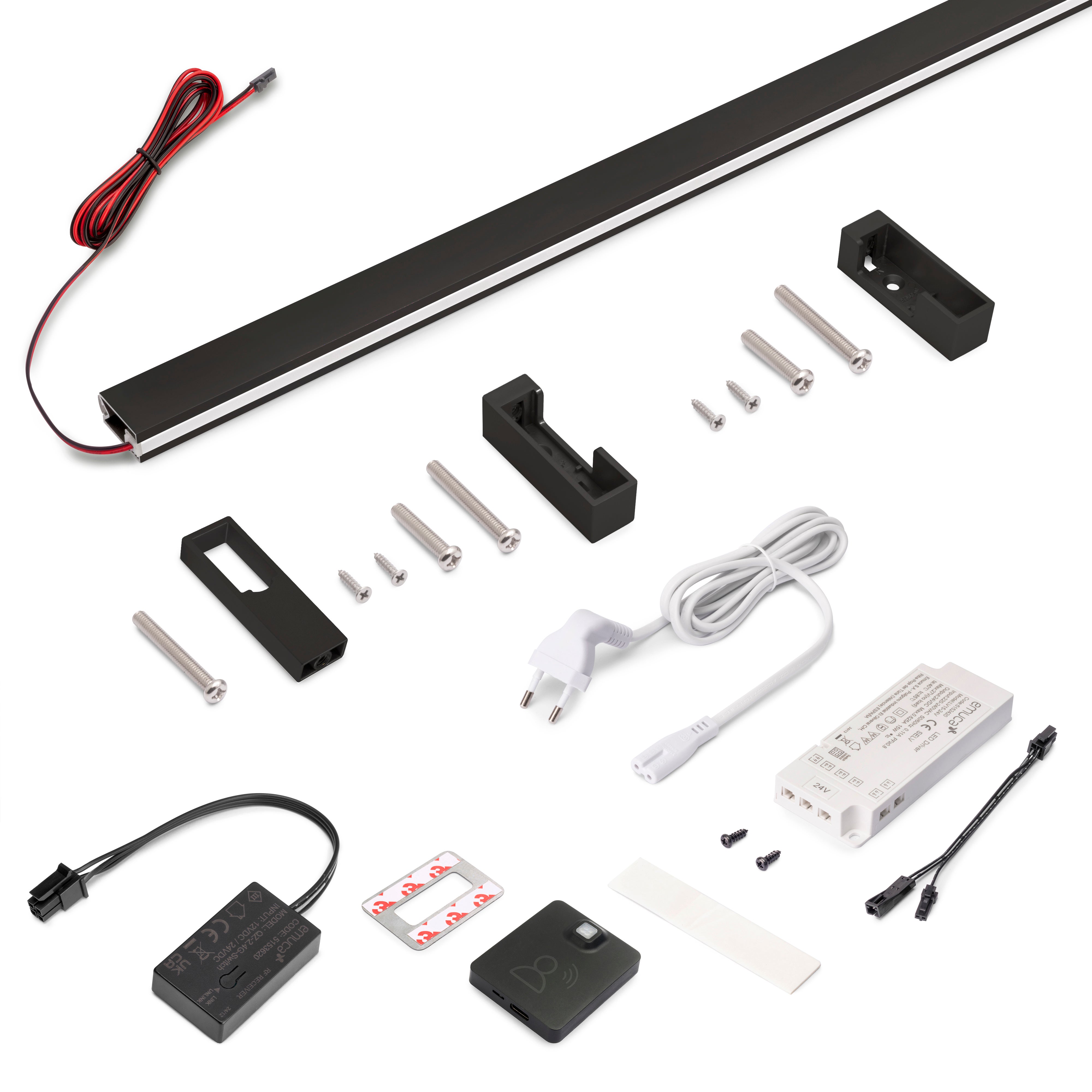 Emuca Zestaw do szafek Luxe, taśma LED 4,5x8 Neonlynx V, czujnik ruchu RF Smart i konwerter Smart (24V DC), długość 1.150mm, Światło białe ciepłe