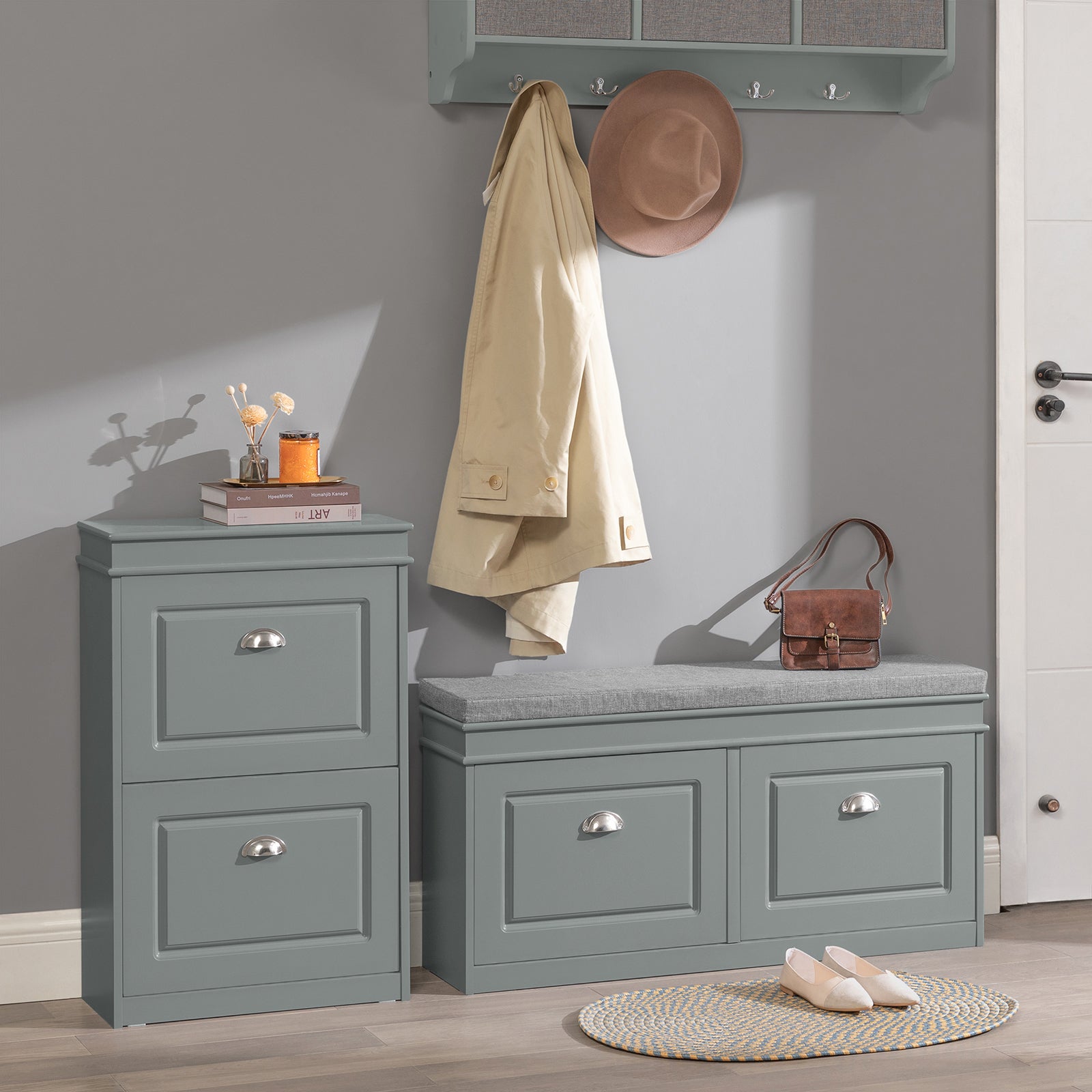 SoBuy FSR78-HG Meuble de Rangement à Chaussures Armoire à Chaussures 2 abattants Meuble d'entrée Coffre Rangement Gris - 9