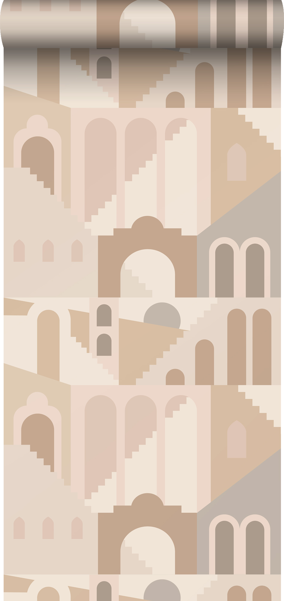 Papel pintado casas mediterráneas beige - 50 x 900 cm - estahome