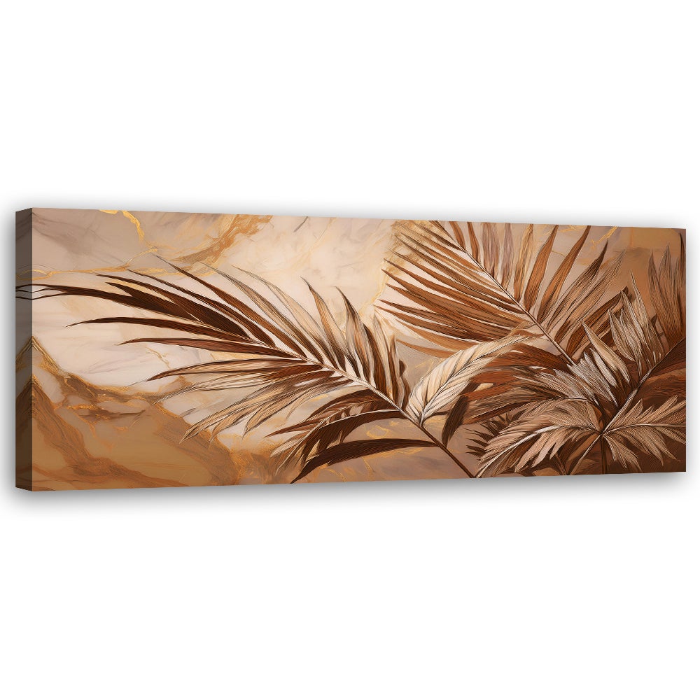 Obraz na płótnie, Liście Palmy Sepia Złoty Marmur 120x40