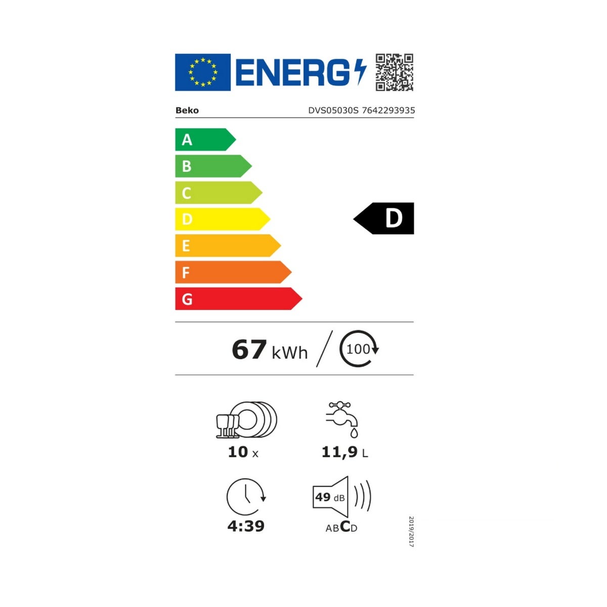 Lave-vaisselle 45cm 10 couverts 49db silver - Beko DVS05030S - 2