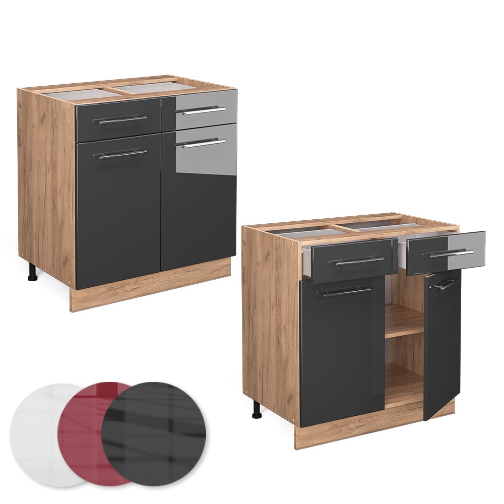 Vicco Meuble cuisine Fame-Line, Anthracite Haute brillance, 80cm avec tiroir, sans PT - 5