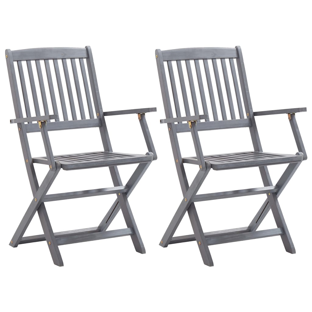 vidaXL Chaises pliables d'extérieur lot de 2 et coussins Bois d'acacia - 3