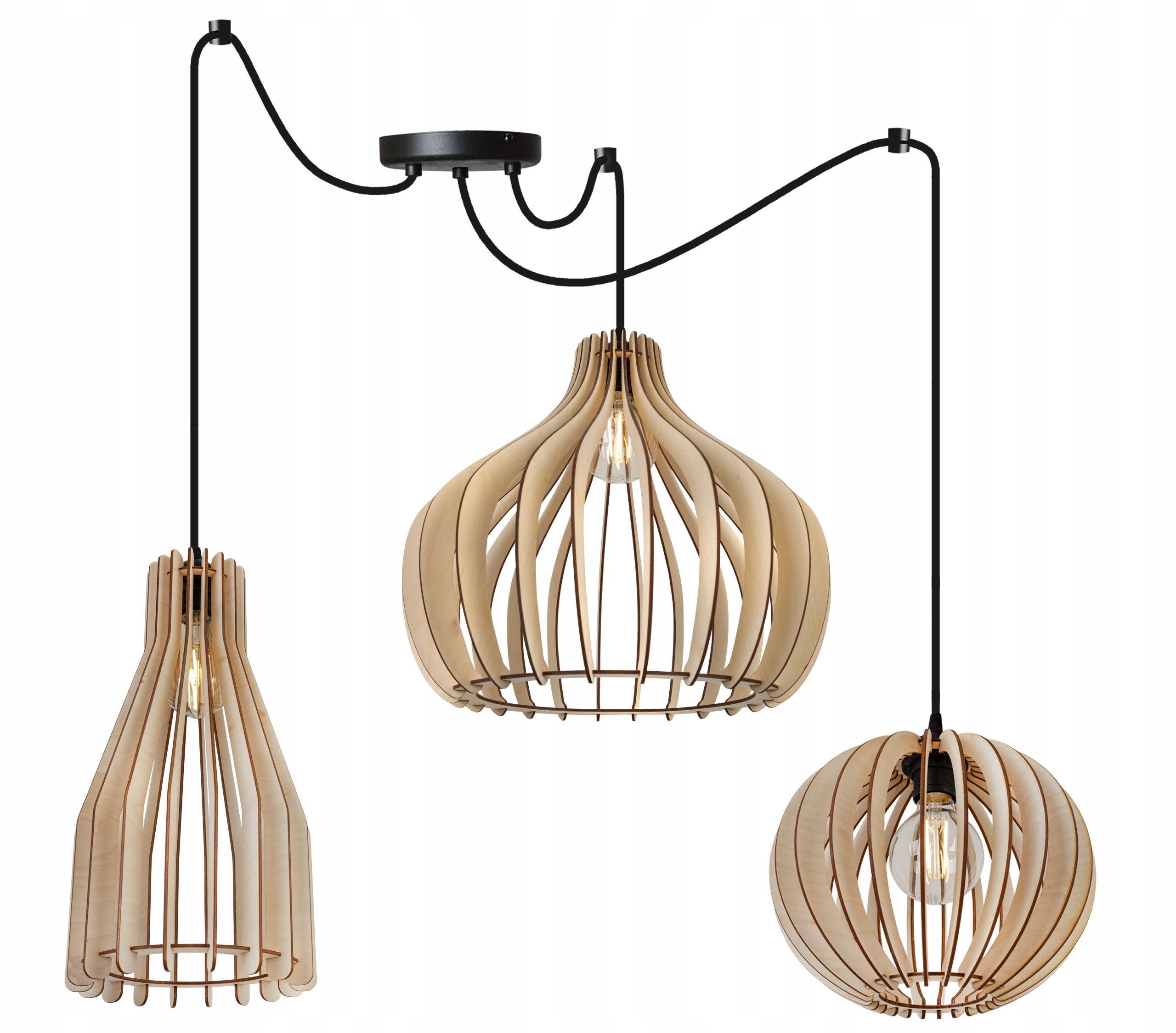 Lampa sufitowa wisząca Spider Timber boho 3xE27 abażur różnokształtny drewniany Light Home LH
