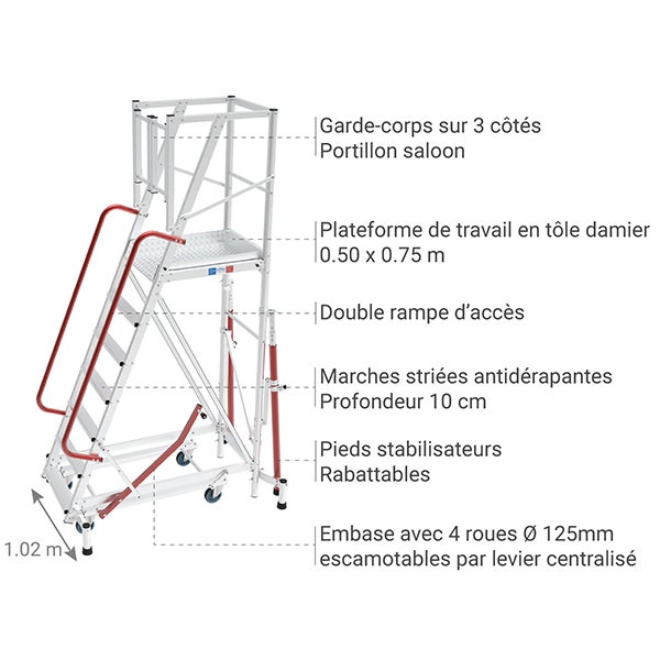 Escabeau 13 marches- Hauteur max. de travail 5.25m - ER13R - 3